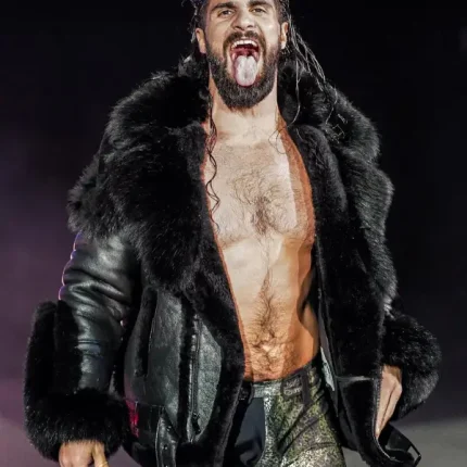 Seth Rollins Monday Night RAW Black Leather Shearling Jacket