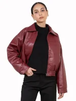 Short Burgundy Leather Jacket