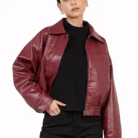 Short Burgundy Leather Jacket