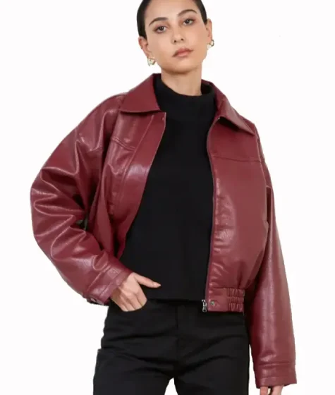 Short Burgundy Leather Jacket