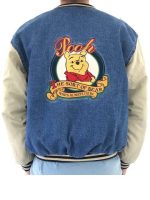 Unisex Winnie The Pooh Blue Denim Varsity Jacket