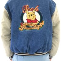 Unisex Winnie The Pooh Blue Denim Varsity Jacket