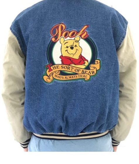 Unisex Winnie The Pooh Blue Denim Varsity Jacket