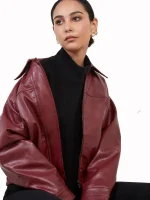 Women’s Cropped Burgundy Leather Jacket
