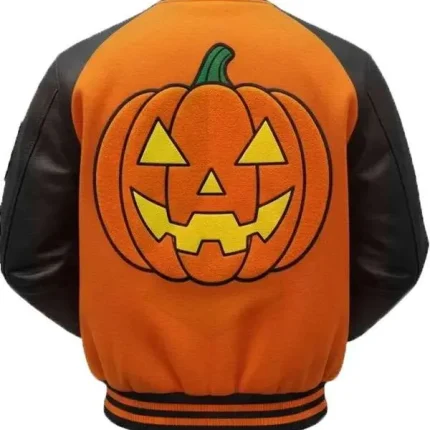 Halloween Pumpkin Crew Orange Varsity Jacket For Sale