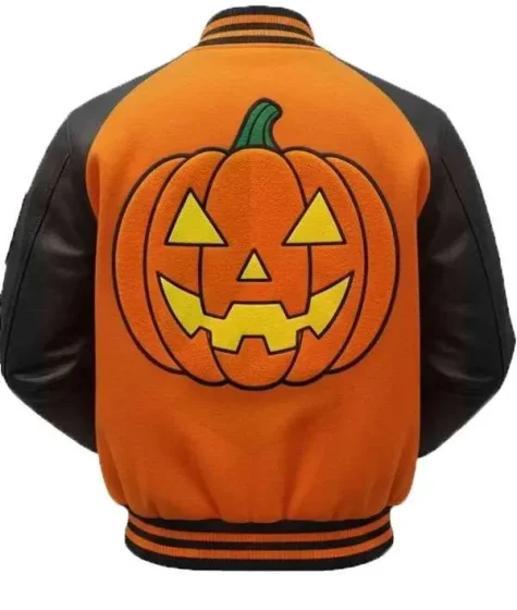 Halloween Pumpkin Crew Orange Varsity Jacket For Sale