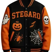 Halloween Pumpkin Skull Varsity Jacket