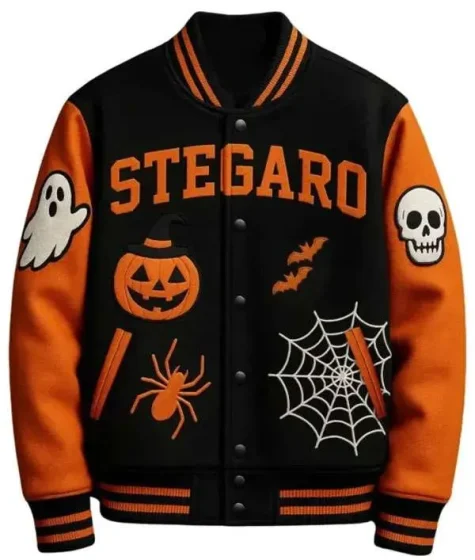 Halloween Pumpkin Skull Varsity Jacket