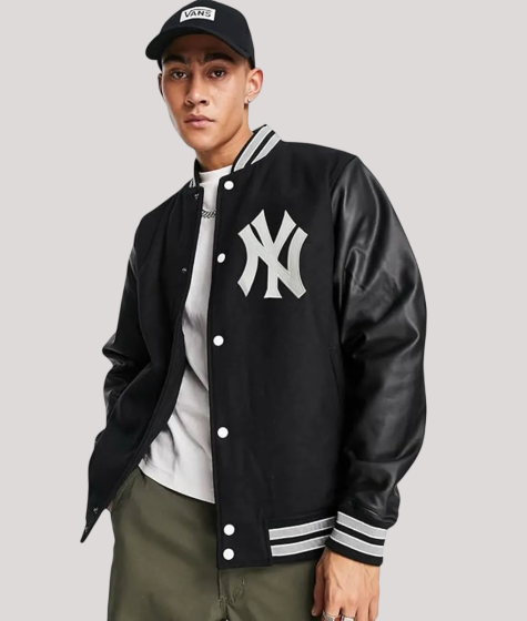 Men's Bomber New Era New York Yankees MLB Large Logo Varsity Jacket Black