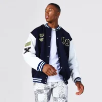 Navy Jersey Varsity Bomber Jacket
