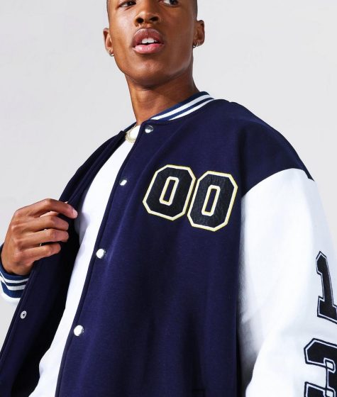 Navy X 00 Jersey Varsity Bomber Jacket