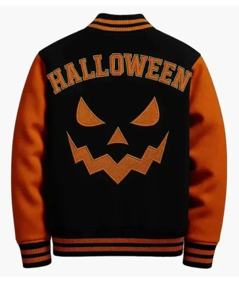 Stegaro Halloween Pumpkin Black and Orange Varsity Jacket