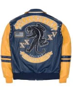 35th Division Pelle Pelle Panther Blue and Yellow Bomber Leather Jacket
