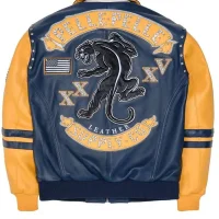 35th Division Pelle Pelle Panther Blue and Yellow Bomber Leather Jacket