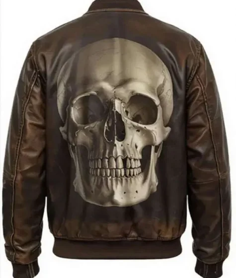 Halloween Skull Brown Leather Jacket