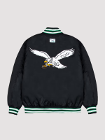 Men's Philadelphia Eagles GOLF WANG Black Satin Full-Snap Bomber Jacket
