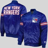 New York Rangers Starter Blue Satin Full-Snap Varsity Jacket
