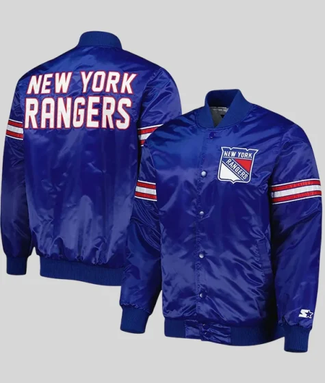 New York Rangers Starter Blue Satin Full-Snap Varsity Jacket