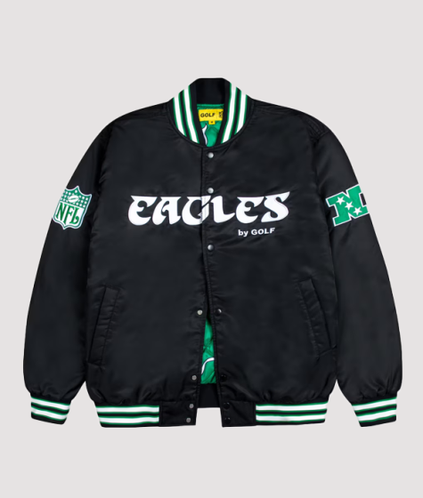 Philadelphia Eagles GOLF WANG Black Satin Full-Snap Jacket