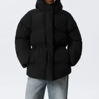 Weekday Waisted Puffer Jacket In black