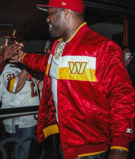 50 Cent Washington Commanders Satin Lettermen Jacket
