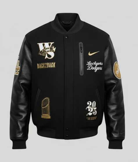 Nike Los Angeles Dodgers World Series Champions Black Wool Bomber Jacket
