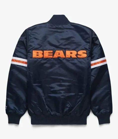 Chicago Bears Navy Blue Satin Bomber Jacket