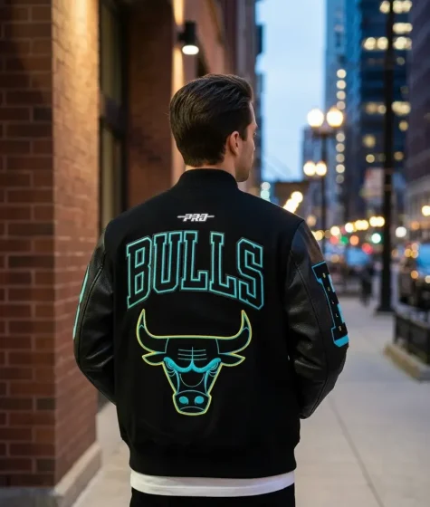 NBA Chicago Bulls Exclusive Gamma Blue Mashup Varsity Jacket