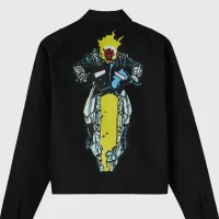 New OVO Marvel Ghost Rider Denim Moto Jacket in Black Rigid Denim