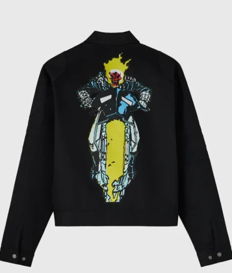 New OVO Marvel Ghost Rider Denim Moto Jacket in Black Rigid Denim